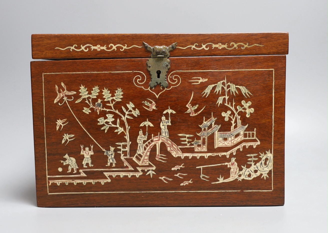 A Chinese bone inlaid box, 27cm wide